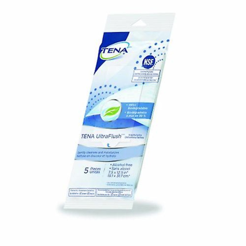 Tena Personal Wipe TENA UltraFlush Soft Pack Aloe / Vitamin E / Chamomile Scented 5 Count, Pack Of 48 (Pack of 1)