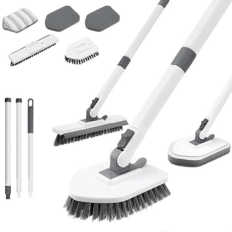 Versatile Shower Scrubber, 3 in 1 Cleaning Brush With Adjustable Handle For Non Scratch Effective Cleaning, Detachable Brush Heads Suitable For