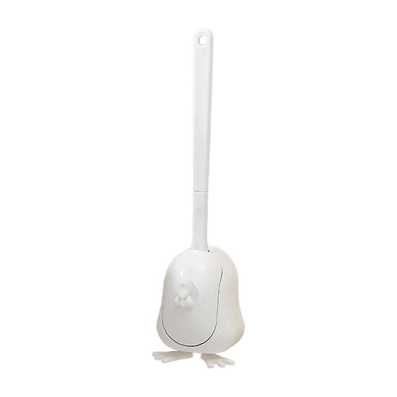 Wall Mountable Toilet Brush Long Handled Bathroom Cleaner with Flexible Silicone Brush Head  White