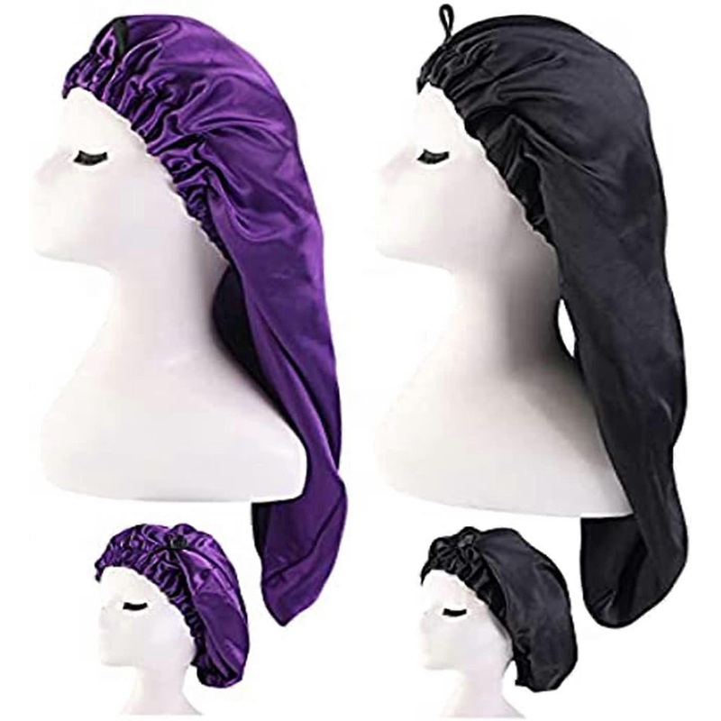 Women 2 Pack Long Satin Hair Bonnet Girls Silky Cap for Sleeping Large Satin Sleep Cap for Long Curly Hair Protection