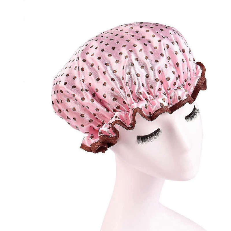 Yaju Waterproof Double Layers Women’s Shower Cap Reusable Bath Cap Bathing Hat (pink Polka Dot)(5pcs)