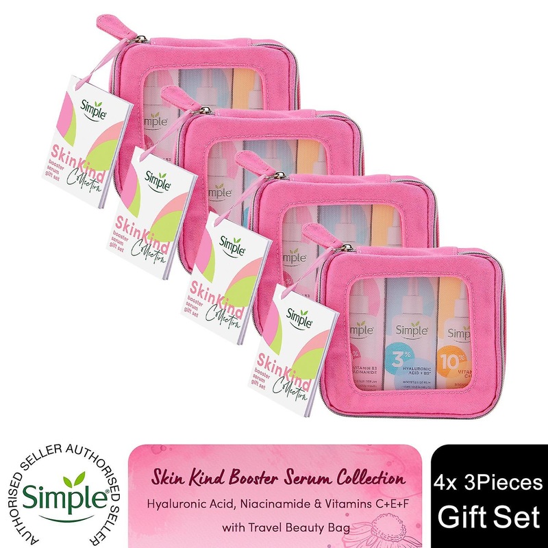 Simple Skin Kind Booster Serum Collection Gift Set for Her with Beauty Bag, 4pk