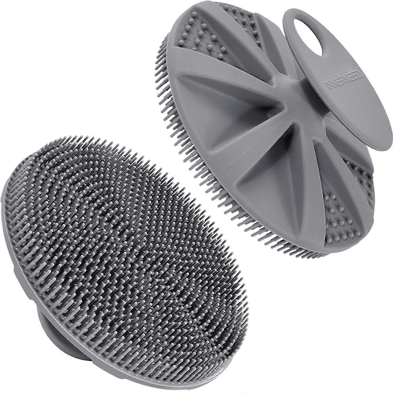 ZENGO Food grade Soft Silicone Body Scrubber Shower Brush Handheld Cleansing Skin Brush, Gentle Exfoliating and Lather Well (Gray)