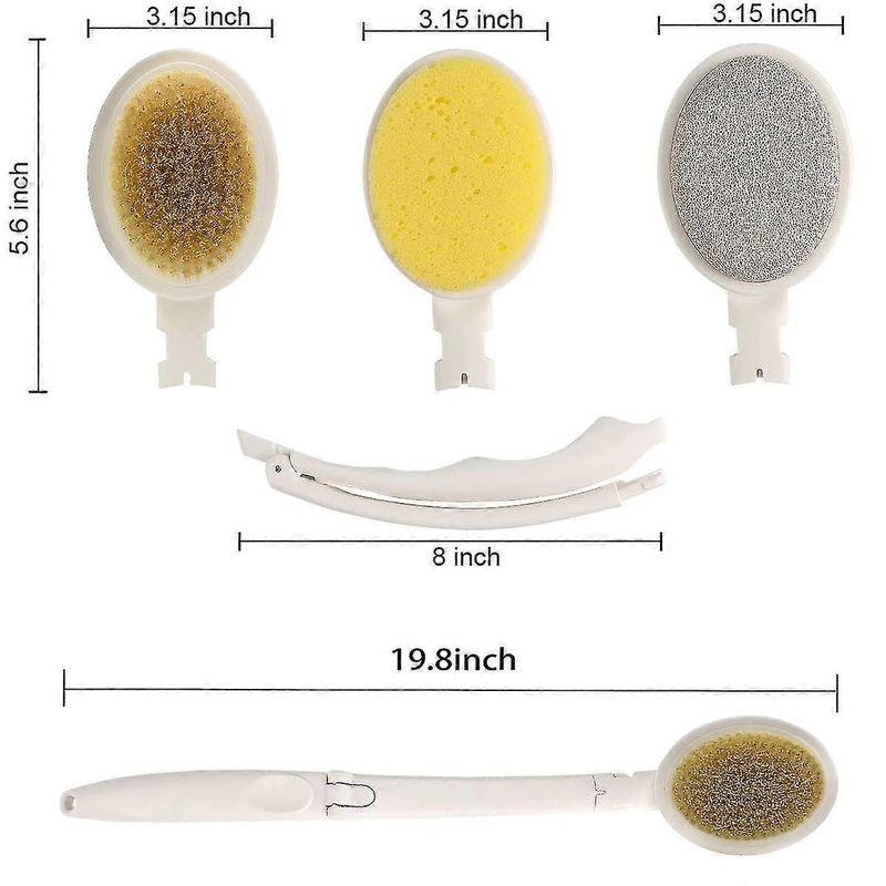 19 Stiff Bath Body Brush Set With Long Handle, 3 In 1 Foldable Shower Brush Back Scrubber With Brush Sponge Pumice Head