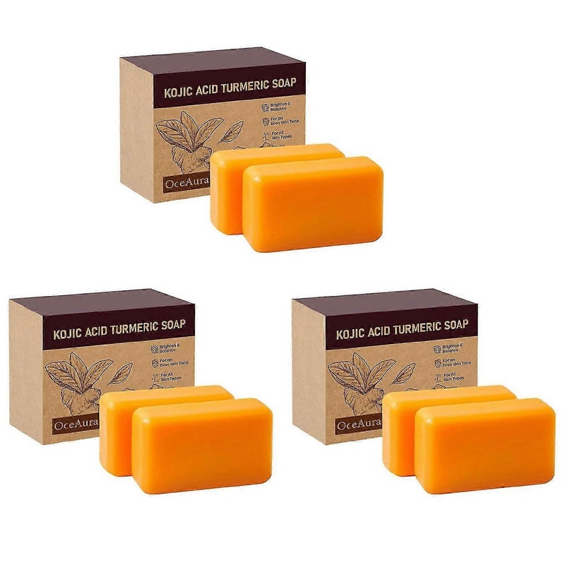 2-6pcs Turmeric Soaps for Acne & Dark Spots Natural Pore Cleansing Body Wash, Moisturizing, for All Skin Types, Spa-like Experience