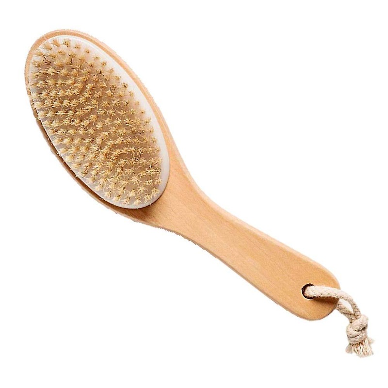 100% Natural Boar Bristle Body Brush with Contoured Wooden Handle by Tan, White