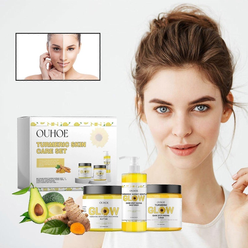 Turmeric Glow Combo Skincare Set, 3 In 1 Turmeric Combo Skincare Set, Turmeric Glow Combo Cleanser