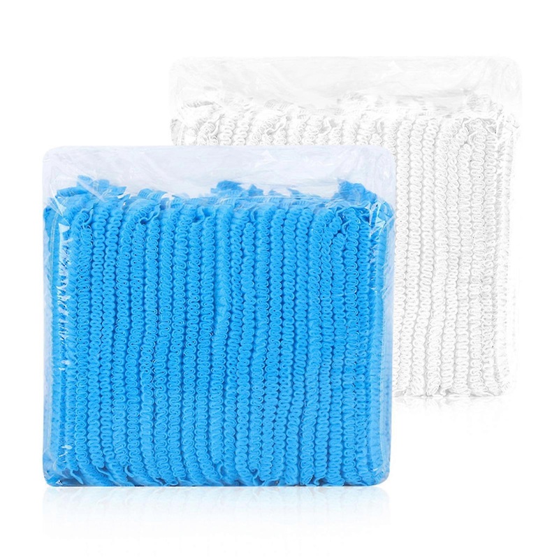 100 Pcs Disposable Cap High Elasticity Non Woven Fabric Disposable Hair Net Head Cover for Beauty Salon Factory Blue 21in Dual Rubber Band