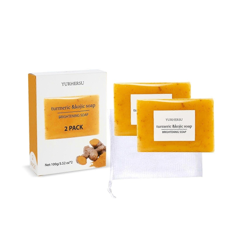 2PCS Turmeric Kojic Acid Soap, Brightening Soap for Deep Cleansing & Moisturizing, Handmade Kojic Acid and Turmeric Soap Bar for Body & Face, Acne