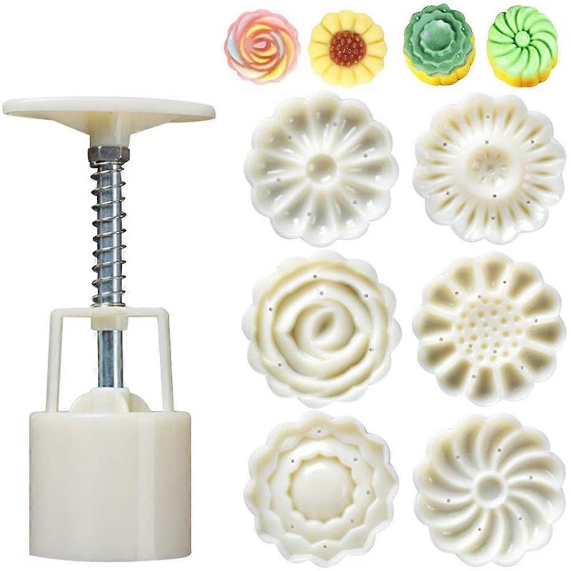 7 Pieces Bath Bomb Mold Set Includes 1 Pieces Bath Bombs Press and 6 Pieces Different Stamps for Making Bath Bombs, DIY Moon Cake Mold Kit