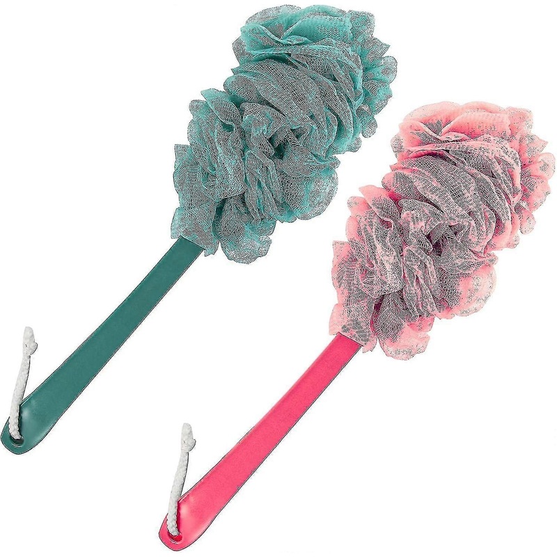 2 Pack Back Scrubbers For Shower, Loofah Sponge Brush For Body Exfoliation, Scrubbing Brush For Shower With Long Handle, Loofah Stick For Back, Bath A