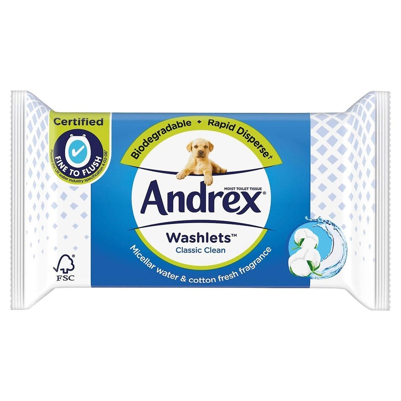 Andrex Washlets Classic Clean Flushable Toilet Wipes with Micellar Water