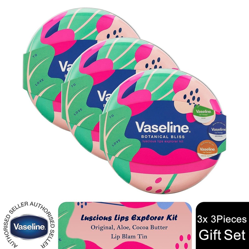 Vaseline Botanical Bliss Luscious Lips Collection Lip Balm Gift Set for Her, 3pk