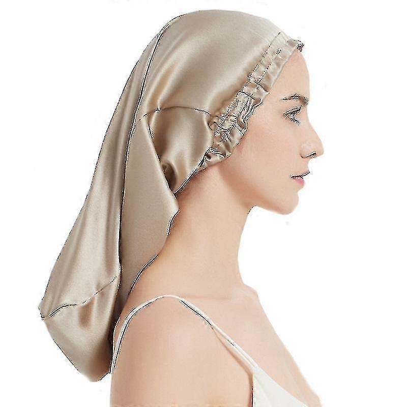 100% Mulberry Silk Night Cap For Long Hair,long Silk Bonnet Sleep Cap (apircot) _au