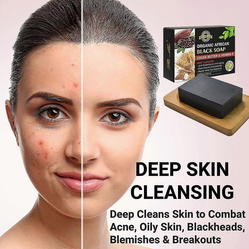Peimei African Black Soap Cocoa Bean Vitamin E Black Soap Body Moisturizing Cleansing Skin Soap