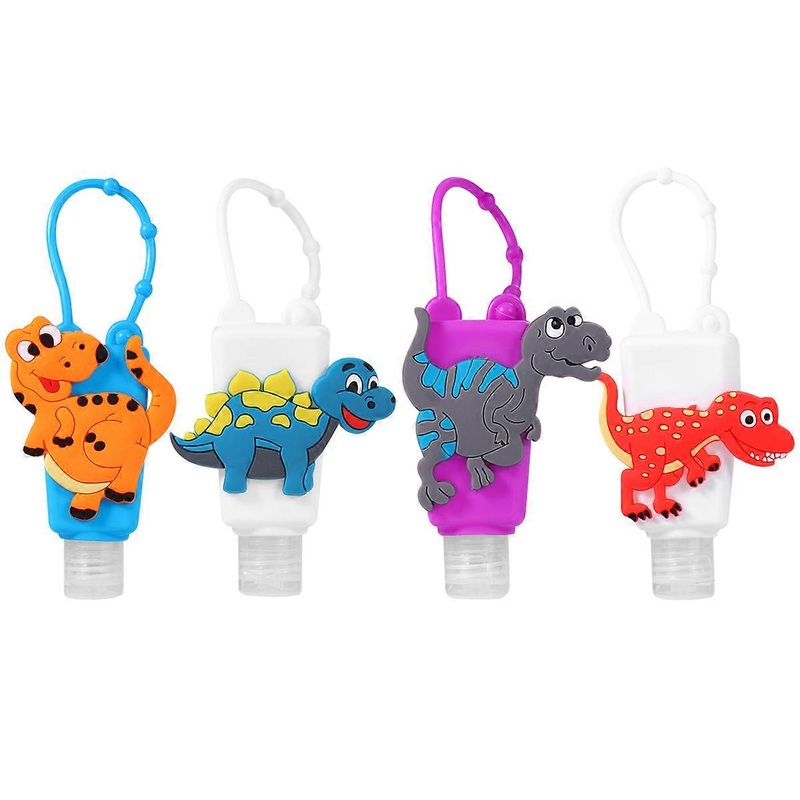 4pcs  Portable Hand Sanitizer Silicone Bottle Cartoon Pattern Cover (As Shown)