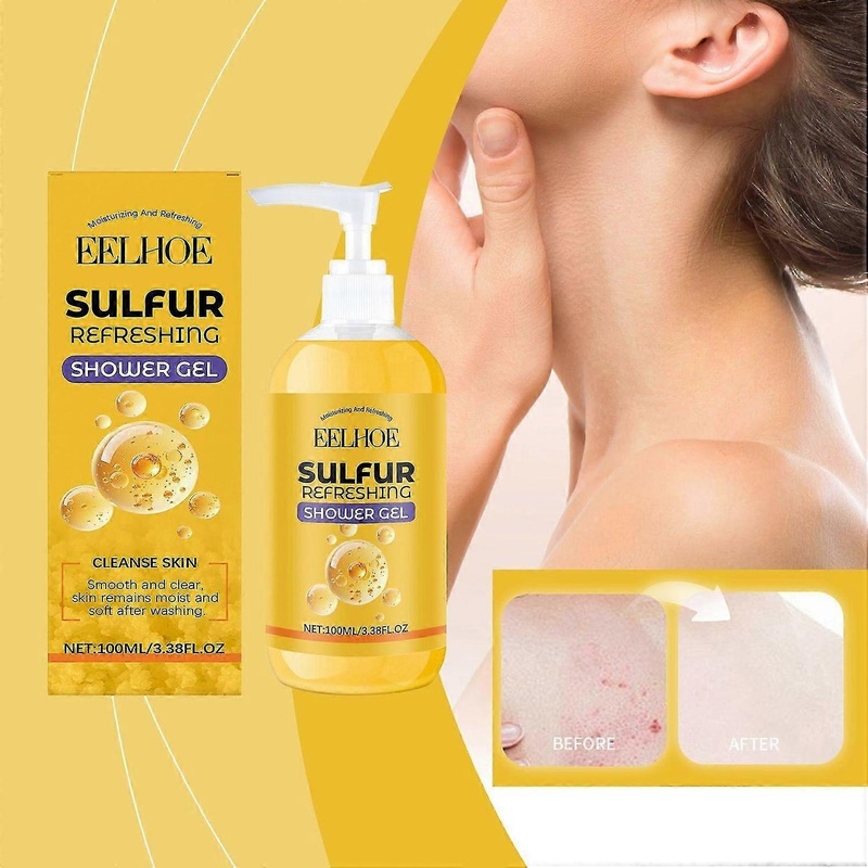Sulfur Refreshing Shower Gel Against Body Odour & Acne, Antibacterial Sulphur Formula with Deep Cleansing for Sensitive Skin, PH Neutral & Vegan, Para